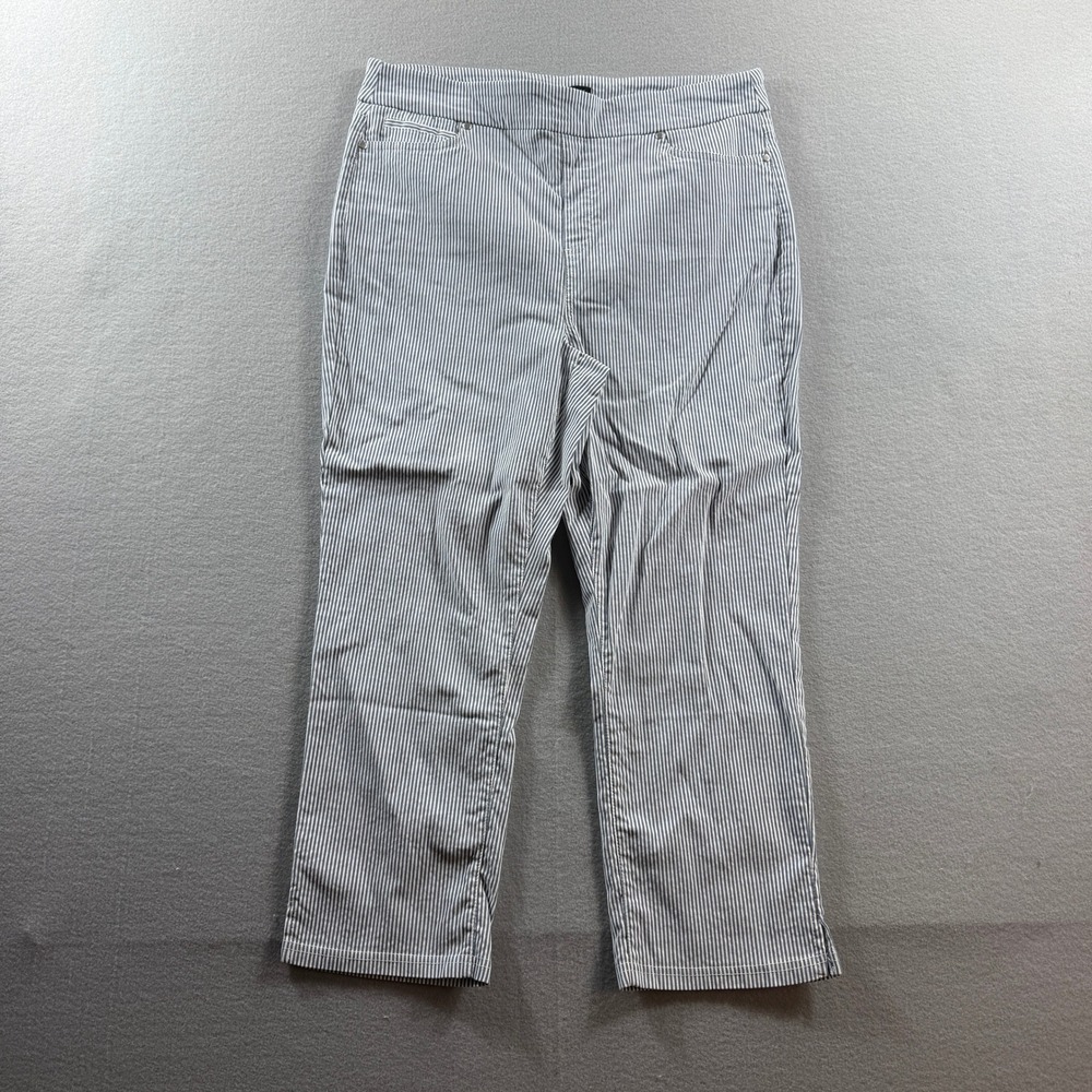 Mario Serrani Pants Women Large Blue White Striped Pull On Stretch Cropped 32x22